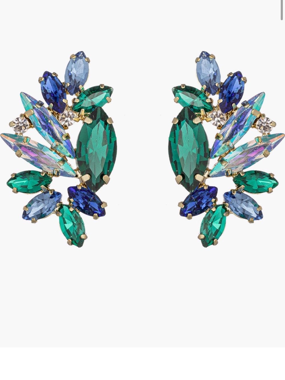 EUC eye candy Los Angeles Emerald & Blue Crystal Cluster Earrings